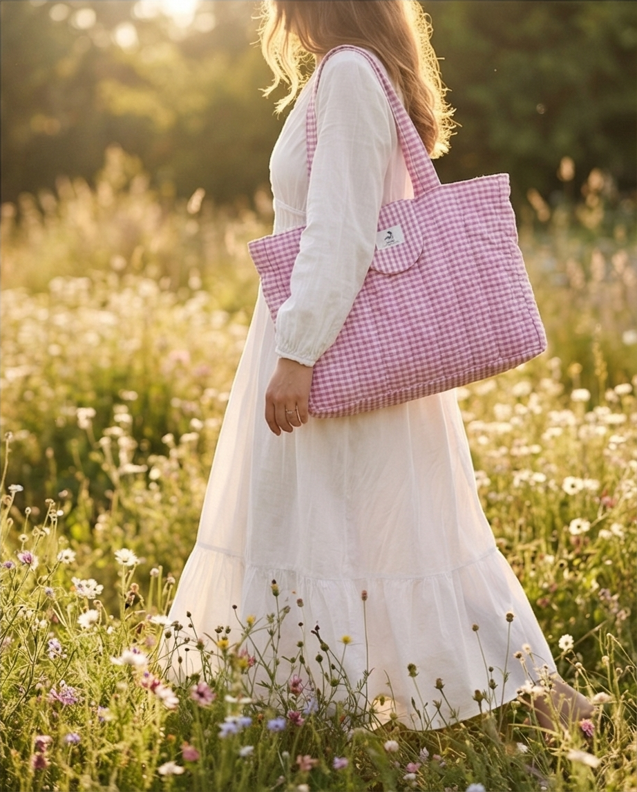 ROSALIE GARDEN Tote Bag – Pink Gingham