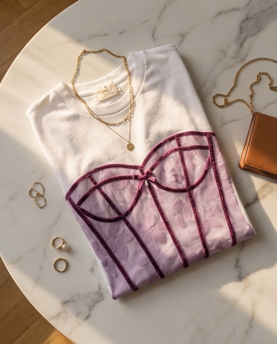 Corset Lace T-Shirt – Midnight Plum