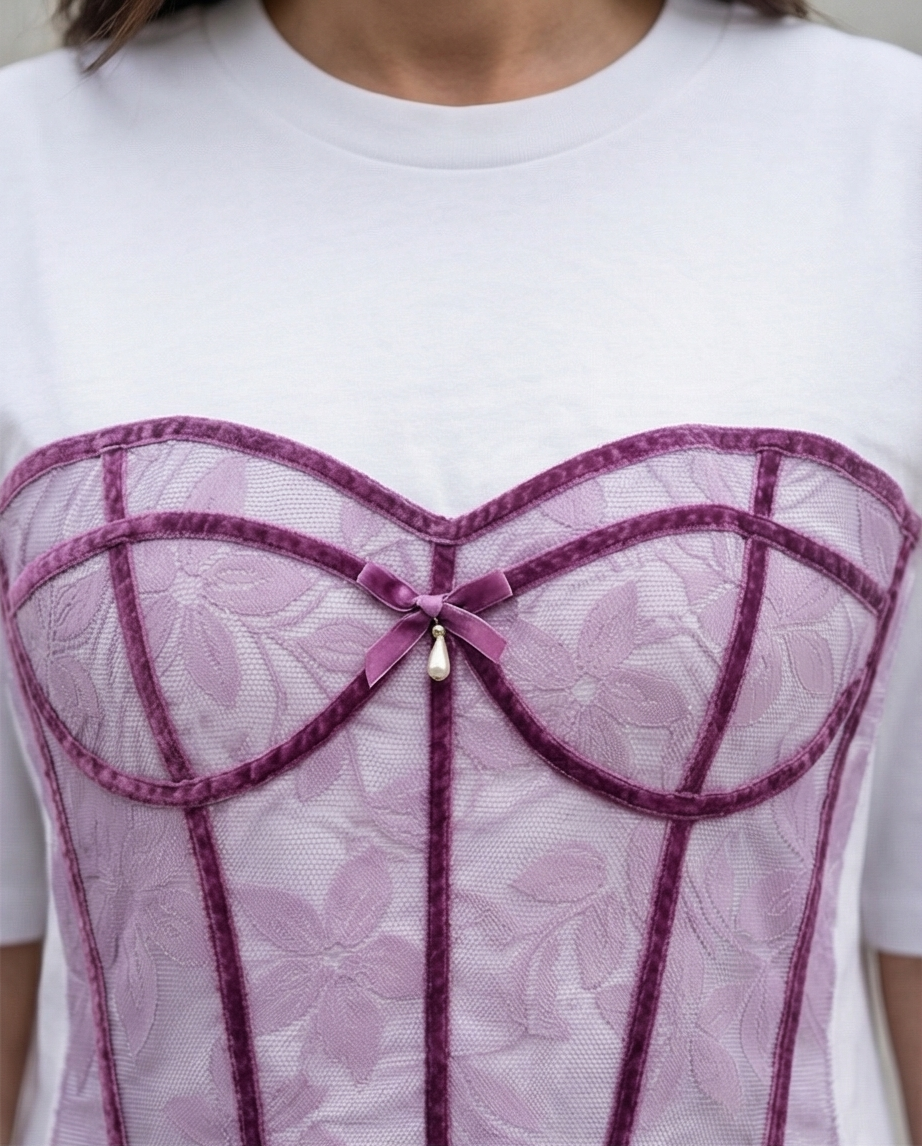 Corset Lace T-Shirt – Midnight Plum