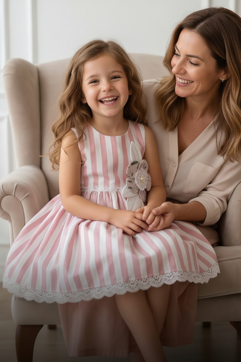 Stripes & Flower - Pink Dress