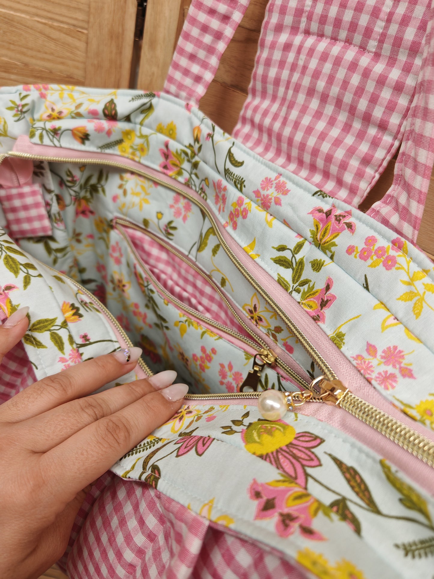 ROSALIE GARDEN Tote Bag – Pink Gingham